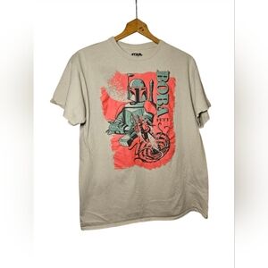 Used, Large Mens Star Wars Boba Fett Graphic Tee - Gray and Red, Couple Of Flaws